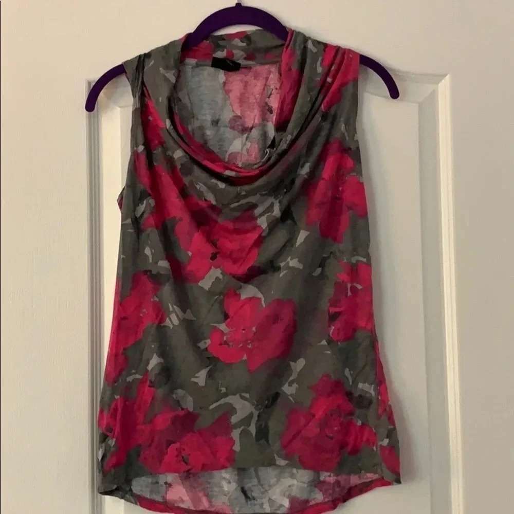 Cowl Neck Floral Print Sleeveless Top
